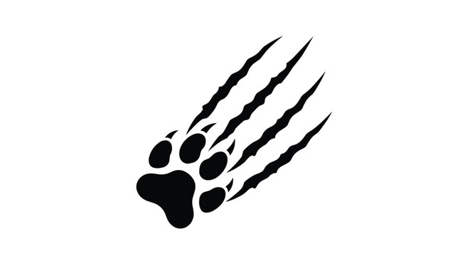 A black silhouette of an animal paw print with sharp claw marks scratching the surface, symbolizing wildness and power.