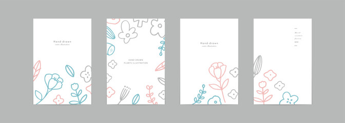 手描きの草木のバナー背景。北欧風の草木と花のシンプルテンプレート背景。Hand-drawn plant banner background. Scandinavian style plant and flower simple template background.