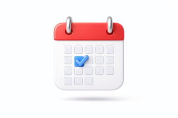 3D calendar schedule icon with checkmark on white background