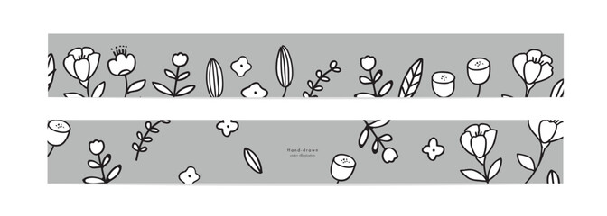 手描きの草木のバナー背景。北欧風の草木と花のシンプルテンプレート背景。Hand-drawn plant banner background. Scandinavian style plant and flower simple template background.