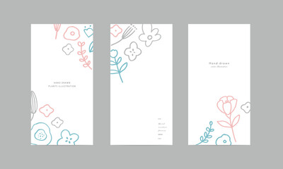 手描きの草木のバナー背景。北欧風の草木と花のシンプルテンプレート背景。Hand-drawn plant banner background. Scandinavian style plant and flower simple template background.