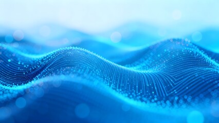 Abstract Blue Digital Particles Wave Background with Glowing Bokeh and Soft Light Effects