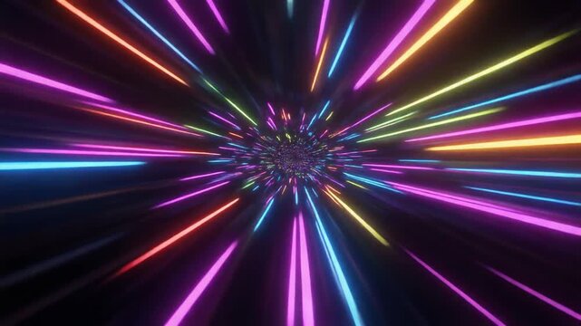 A high-energy visualization of hyperspeed motion, showing streaks of light stretching past