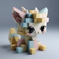 Obraz premium Charming voxel animal character in pastel colors studio setting 3d art whimsical environment close-up view cute concept