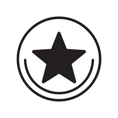 Minimalist star graphic icon inside a bold circular frame, symbolizing quality, achievement, favorite selection, or top-rated status for user interface and web design elements