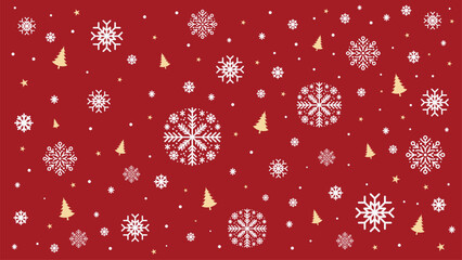 Seamless vector illustration of a red Christmas background featuring a festive winter snowflake pattern and holiday stars for a seasonal celebration card or wallpaper design
