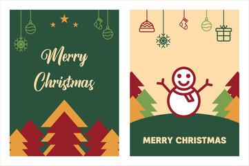 Vector illustration of a merry Christmas and happy new year greeting card set with cartoon  snowman, and winter tree gift labels for holiday celebration decoration