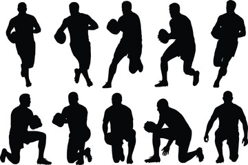 a collection of black silhouette figures depicting various athletic poses with a basketball showcasing movement and dynamic action high quality professional