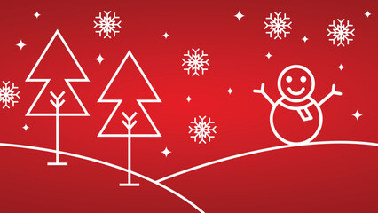 Merry Christmas card featuring a festive winter illustration of a red holiday tree decorated with stars and snowflakes for a seasonal New Year celebration design