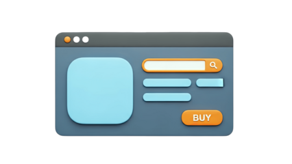 3D Rendered Web Browser Window with Buy Button