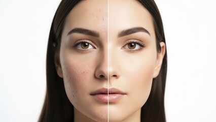 Woman face before and after skin treatment