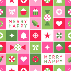 Cute geometric elements seamless square pattern design for Christmas and new year background.