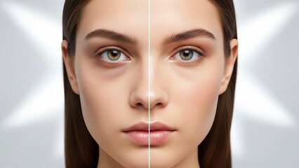 Woman face before and after skin correction
