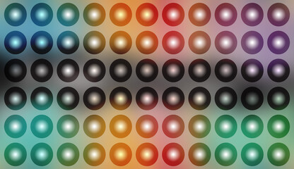 Abstract Multicolored Glowing Circle Grid Background with Vibrant Neon Spheres and Dark Gradient Texture