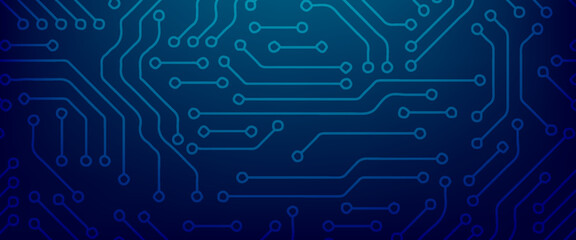 Abstract AI circuit board background. Computer motherboard with chip, and semiconductor. Elegant blue digital vector illustration. Technology connected blue lines with electronics elements on tech bg.