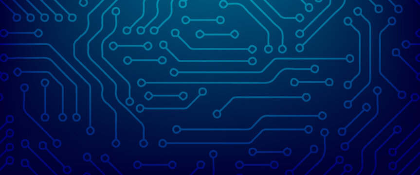 Abstract AI circuit board background. Computer motherboard with chip, and semiconductor. Elegant blue digital vector illustration. Technology connected blue lines with electronics elements on tech bg.