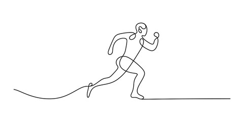 Fototapeta premium Continuous line drawing of a running person in motion, representing fitness and sport Vector, illustration