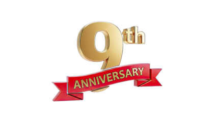 9th Anniversary Celebration with Ribbon and Gold Numbers
