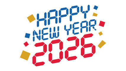 A Glimpse of the Future: A vibrant digital illustration of Happy New Year 2026, accompanied by festive confetti, heralding the arrival of a new beginning. 