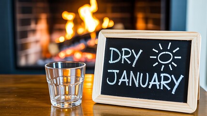 Dry january wellness challenge message on chalkboard sign
