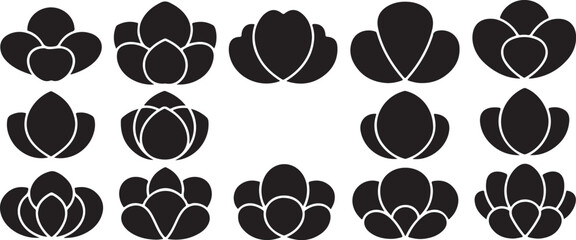 Fototapeta premium Modern black lotus flower icons set