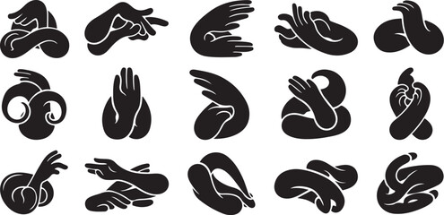 Obraz premium Collection of expressive hand gestures in black silhouette