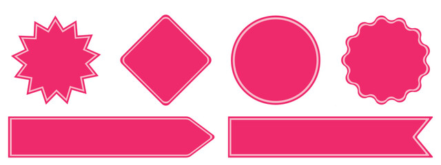 Collection of pink decorative sale labels and ribbon banners with double borders for Valentine's Day or Mother's Day promotion