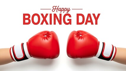 Happy boxing day greeting with two bright red boxing gloves ready for action