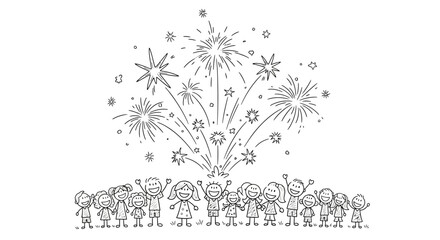 Children Watching Fireworks Celebration.