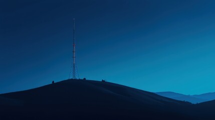 Minimal Mountain Ridge with Radio Tower at Blue Hour
