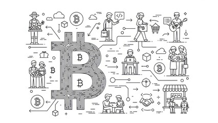 Fototapeta premium Cryptocurrency integration into daily life and global commerce, illustrating digital financial