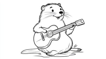 Cartoon Groundhog Playing Guitar, Simple Illustration