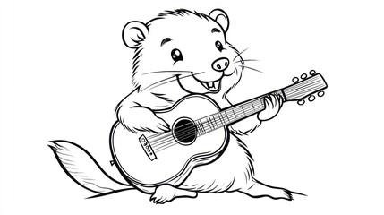 Cute cartoon mole playing guitar (3)