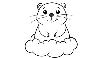 Cute cartoon gopher sitting on cloud, children's book illustration