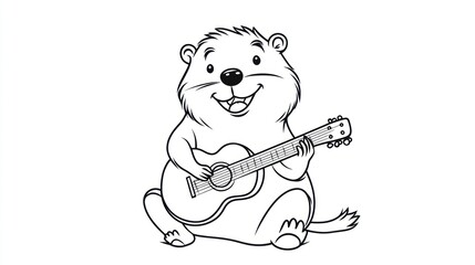Cute Groundhog Playing Guitar, Cartoon Style