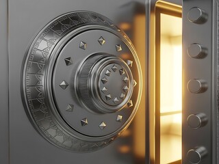 Secure vault door with a combination lock and an illuminated interior, representing safety and protection of valuables