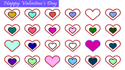 Valentine’s Day heart icons vector illustration. various colorful heart shapes with outline. love and romance symbols for festive designs.