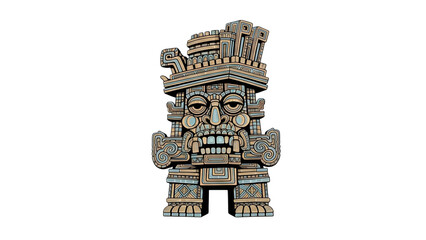 Aztec Tlaloc rain god mask illustration with architectural headdress,png