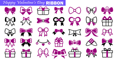 Valentine's Day ribbon bows collection with various styles and colors, perfect for gift wrapping and holiday decorations, vector illustration. 