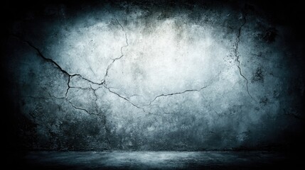 Cracked concrete wall with spotlight effect and dark corners.