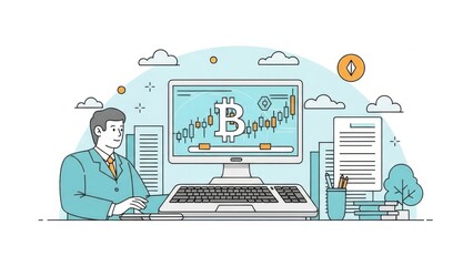 Fototapeta premium Professional analyst monitoring digital cryptocurrency markets and blockchain investments on