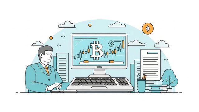 Professional analyst monitoring digital cryptocurrency markets and blockchain investments on - Powered by Adobe