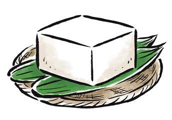 豆腐1丁　筆タッチ手描きイラスト