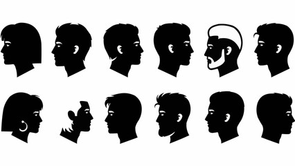 Collection of Diverse Male and Female Silhouettes in Profile View.