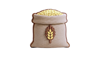 Sack of Grain with Wheat Symbol on White Background