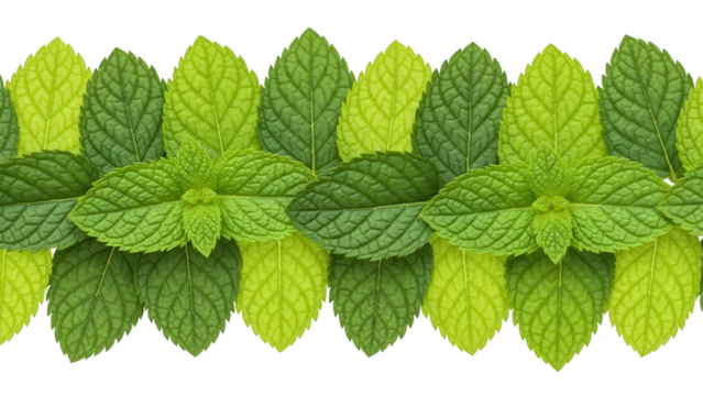 A vibrant row of fresh green mint leaves perfect for designs on transparent background - Powered by Adobe