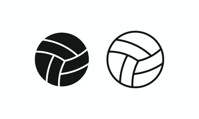 Professional volleyball ball illustration in solid black silhouette and clean outline versions, ideal for sports tournament graphics and team symbols