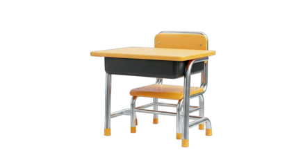 School Desk and Chair Isolated on White Background