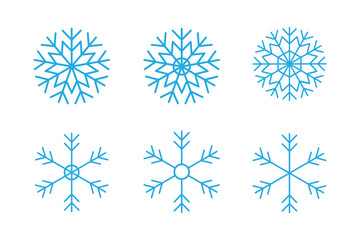 Snowflakes icon set. Snow sign. Snowflakes template. Snowflake winter. Snowflakes icons. Winter icon. Snowflake collection. Vector Illustration. Vector Graphic. EPS 10. Blue set.