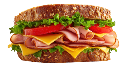 Ham and cheese salad submarine sandwich from freshly cut baguettec